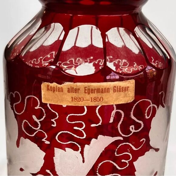 ANTIQUE Egermann Czech Bohemian Crystal Decanter INTAGLIO Cut To Clear Noveau - Picture 9 of 10